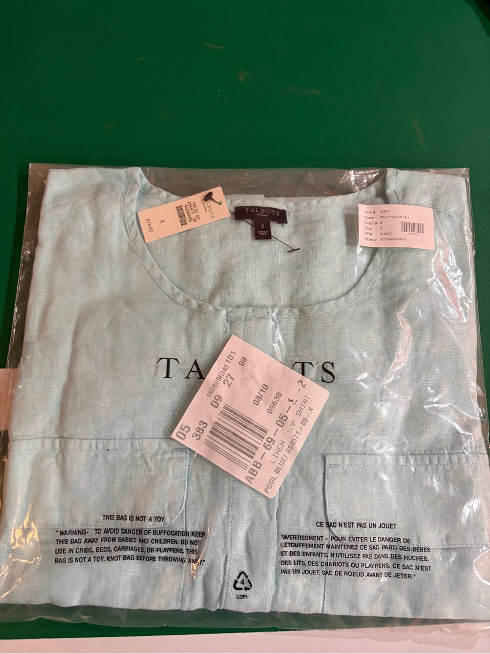 Talbots Pool Blue Linen Camp Shirt Plus Size X NWT READ FLAW